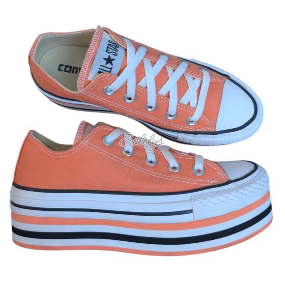 Converse Chuck Taylor All Star 2013 Platform Low Top Striped Peach Orange 5.5 - Picture 1 of 13